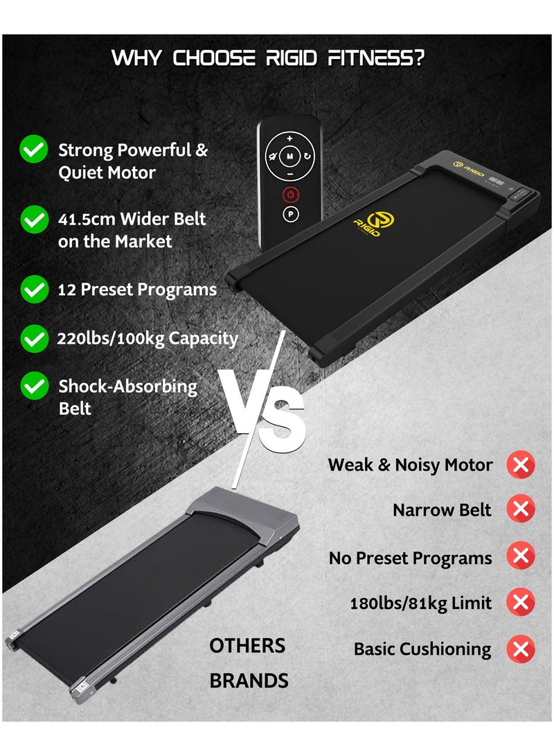 RIGID FITNESS Under Desk Walking Pad Treadmill - Quiet Motor & Portable Lightweight Machine with Bluetooth & Remote Control - for Home & Office,100kg/220lbs Capacity, Speed 6km/h (Wide Running Belt) - Image 2