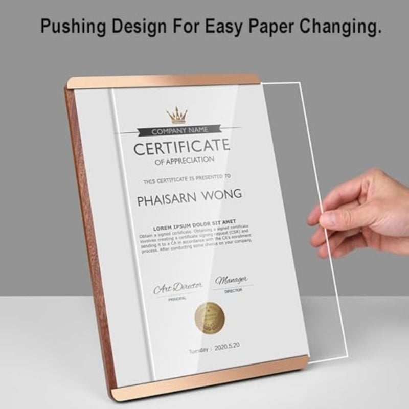 8.5 x 11 Picture Frame, A4 Document Frame with Metal Border, Wooden Certificate Plaque for Tabletop Display - Image 2