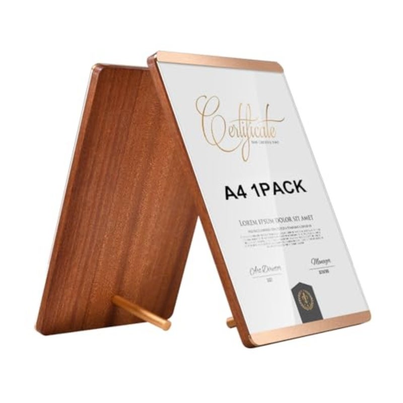 8.5 x 11 Picture Frame, A4 Document Frame with Metal Border, Wooden Certificate Plaque for Tabletop Display - Image 1