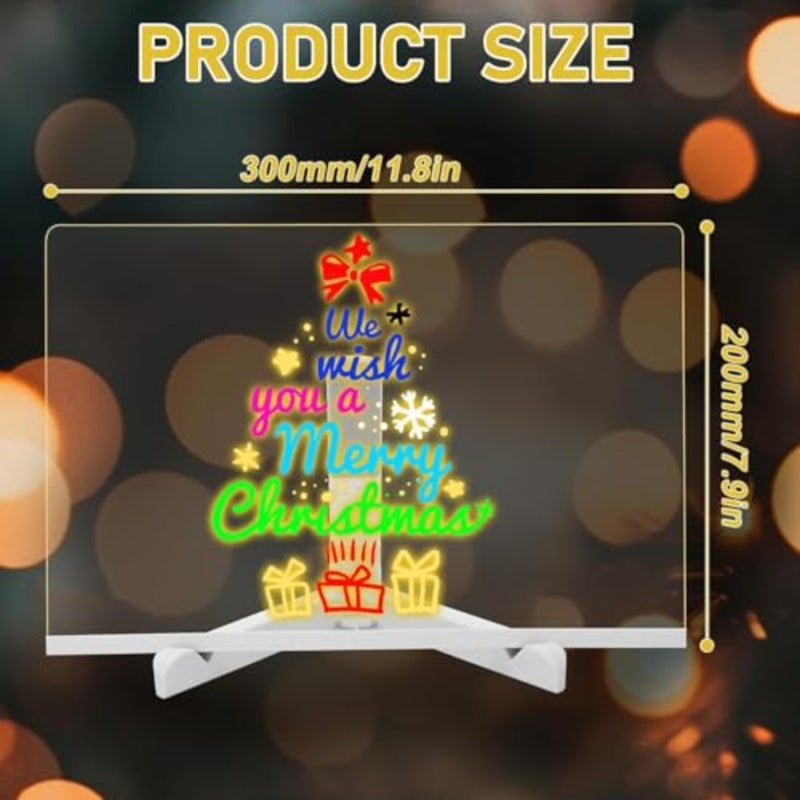 لوحة ملاحظات LED، لوحة مسح جافة أكريليك مقاس 30 × 20 سم مع ضوء، لوحة إضاءة سحرية، لوحة بيضاء مضيئة مع قلم 7 ألوان وحامل قابل للتعديل، للمكتب والمنزل والمدرسة، هدية لـ - Image 3