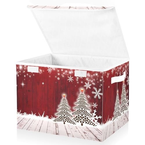 senya Christmas Storage Baskets Collapsible Bins with Lids Christmas Coffee Tree Red Wooden Storage Boxes Clothes Baskets for Organizing - Image 1