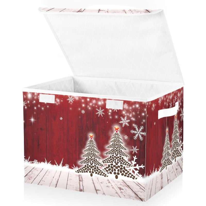 senya Christmas Storage Baskets Collapsible Bins with Lids Christmas Coffee Tree Red Wooden Storage Boxes Clothes Baskets for Organizing - Image 2