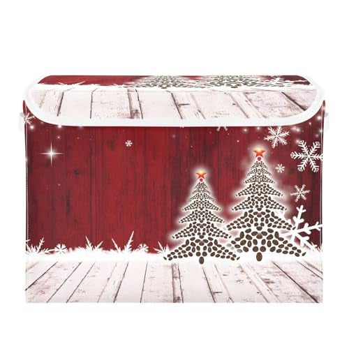 senya Christmas Storage Baskets Collapsible Bins with Lids Christmas Coffee Tree Red Wooden Storage Boxes Clothes Baskets for Organizing - Image 3