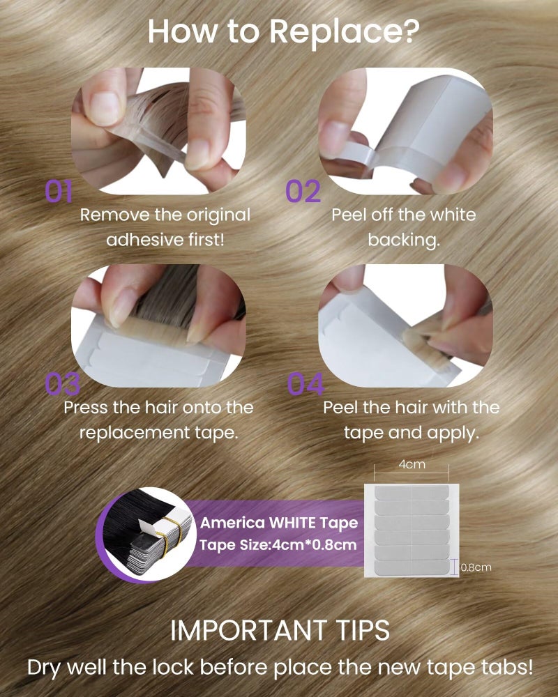 LaaVoo Tape in Extensions Balayage Blonde Human Hair Tape in Hair Extensions Light Brown to Ash Blonde Mix Platinum Blonde Hair Extensions Tape on Real Human Hair 18inch 50g 20pcs - Image 5