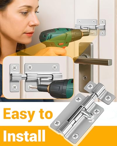 HELEMAN Door Security Slide Latch Lock, Keyless Entry Door Lock, Thickened Heavy Duty Steel Sliding Door Lock, Easy to Install Gate, Slide Latch Lock with 12 Screws - Image 4