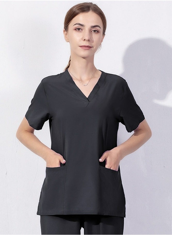 Loquat V-Neck Medical Uniform Scrubs Top for Women Workwear Soft Comfty Easy Care Black 