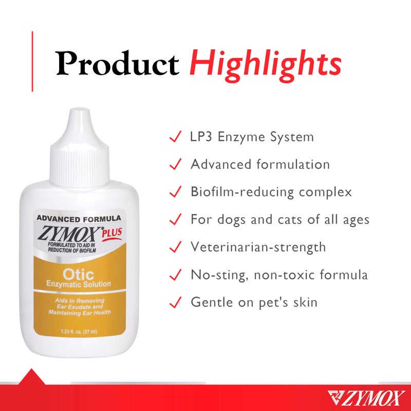 Zymox Advanced Formula Otic Plus Enzymatic Ear Solution for Dogs and Cats Without Hydrocortisone, 1.25oz - Image 3