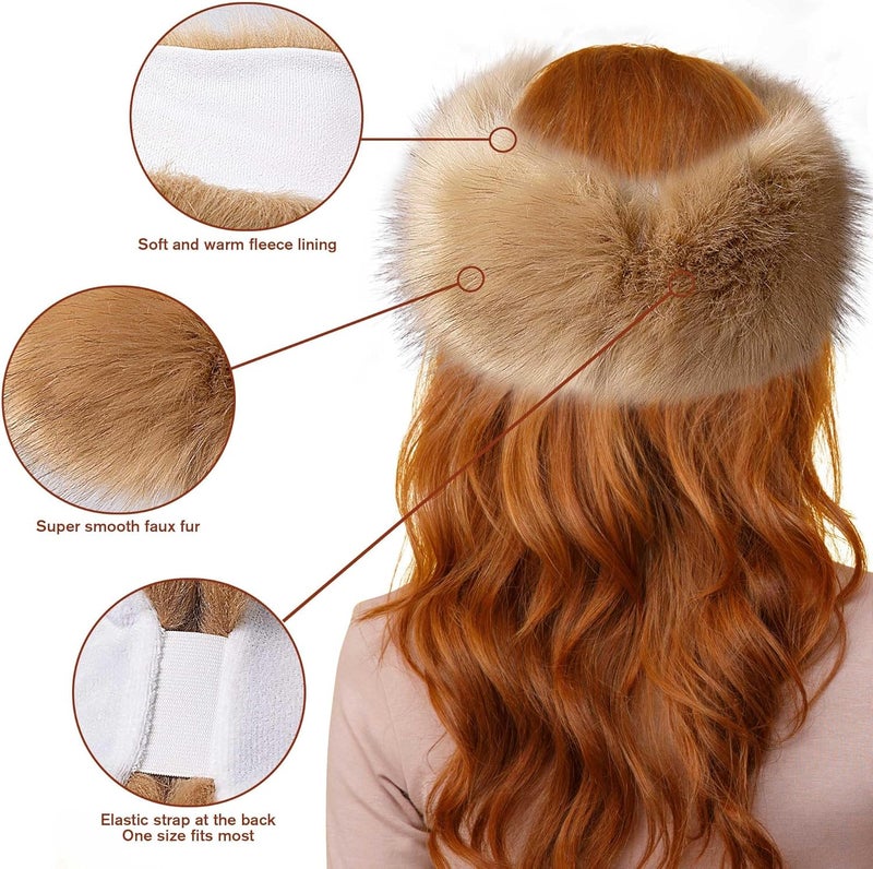 Dikoaina Womens Faux Fur Headband Winter Earwarmer Earmuff Ski - Image 3