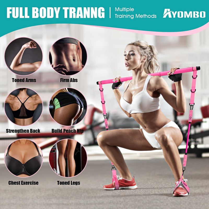 Ayombo Pilates Bar Kit with Resistance Bands, Adjustable Pilates Equipment for Legs, Hip, Waist, Arm, Squats Exercise Equipment for Home Gym Workouts, 3-Section Pilates Bar Kit for Women & Men - Image 2