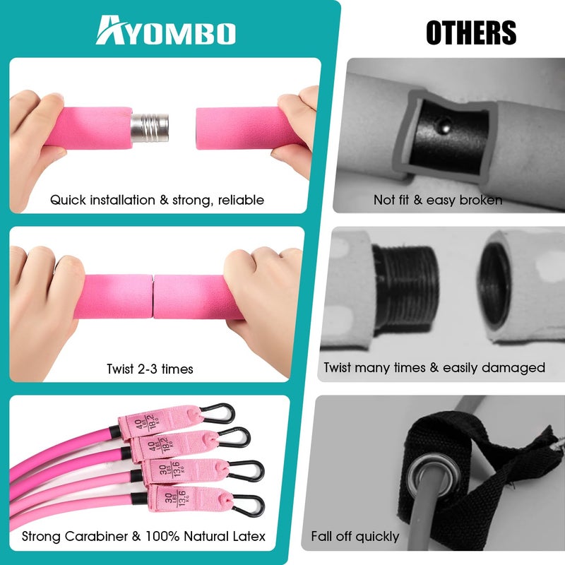 Ayombo Pilates Bar Kit with Resistance Bands, Adjustable Pilates Equipment for Legs, Hip, Waist, Arm, Squats Exercise Equipment for Home Gym Workouts, 3-Section Pilates Bar Kit for Women & Men - Image 4