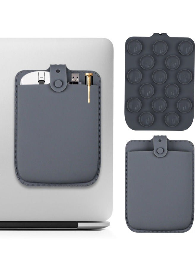 Versatile Silicone Suction Cup Storage Bag, Wireless Mouse Stand, Makeup Brush Storage Bag, Compatible with iPad or MacBook Laptops, iPads, Tiles, Glass, Wardrobes, Dark Grey - Image 1