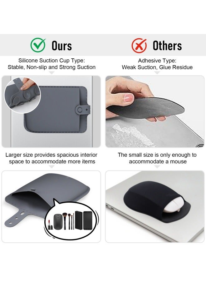 Versatile Silicone Suction Cup Storage Bag, Wireless Mouse Stand, Makeup Brush Storage Bag, Compatible with iPad or MacBook Laptops, iPads, Tiles, Glass, Wardrobes, Dark Grey - Image 4