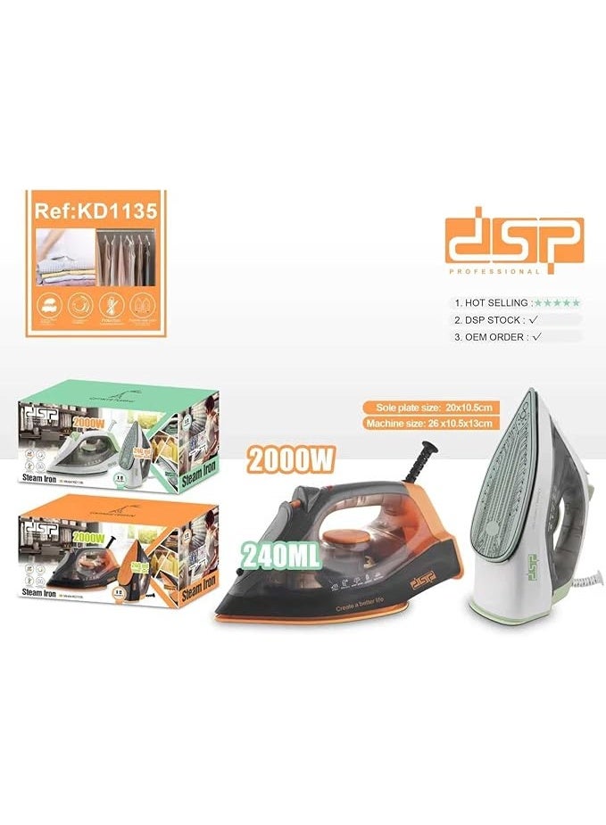 DSP KD1135 2000W Ceramic Soleplate Iron, 240ml Water Tank, Fast Heating, multicolour - Image 1