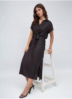 Dennis Lingo Black Regular Fit Midi Dress for Women - Viscose Moss, Half Sleeves, Casual,  - Image 5