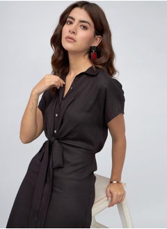 Dennis Lingo Black Regular Fit Midi Dress for Women - Viscose Moss, Half Sleeves, Casual,  - Image 2