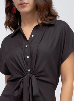 Dennis Lingo Black Regular Fit Midi Dress for Women - Viscose Moss, Half Sleeves, Casual,  - Image 3