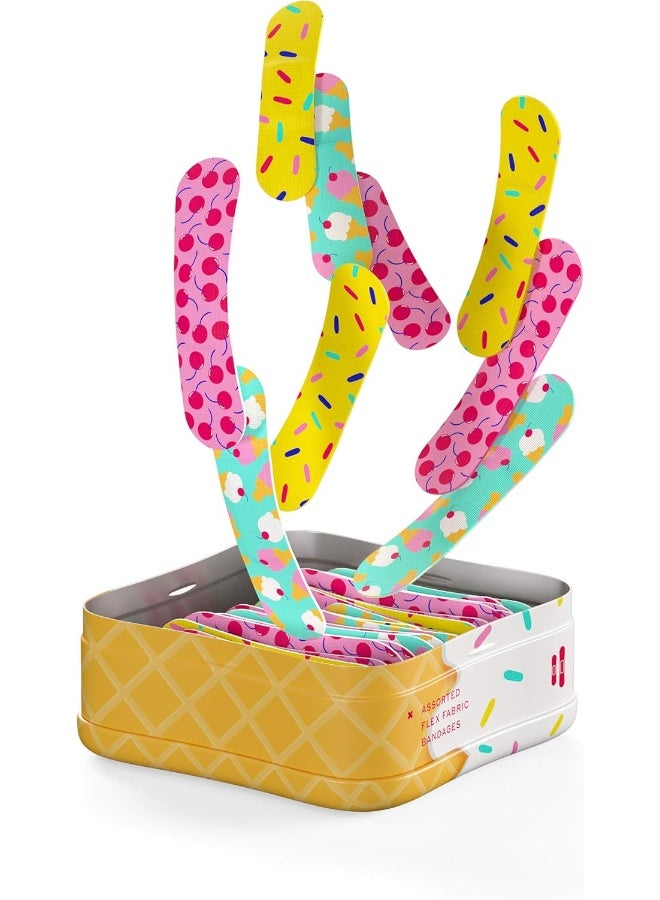 Welly Bandages | Adhesive Flexible Fabric Bravery Badges | Assorted Shapes for Minor Cuts, Scrapes, and Wounds | Colorful and Fun First Aid Tin | Ice Cream Patterns - 48 Count - Image 3
