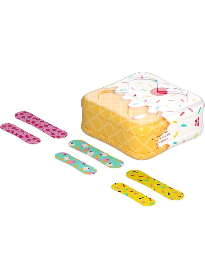 Welly Bandages | Adhesive Flexible Fabric Bravery Badges | Assorted Shapes for Minor Cuts, Scrapes, and Wounds | Colorful and Fun First Aid Tin | Ice Cream Patterns - 48 Count - Image 4