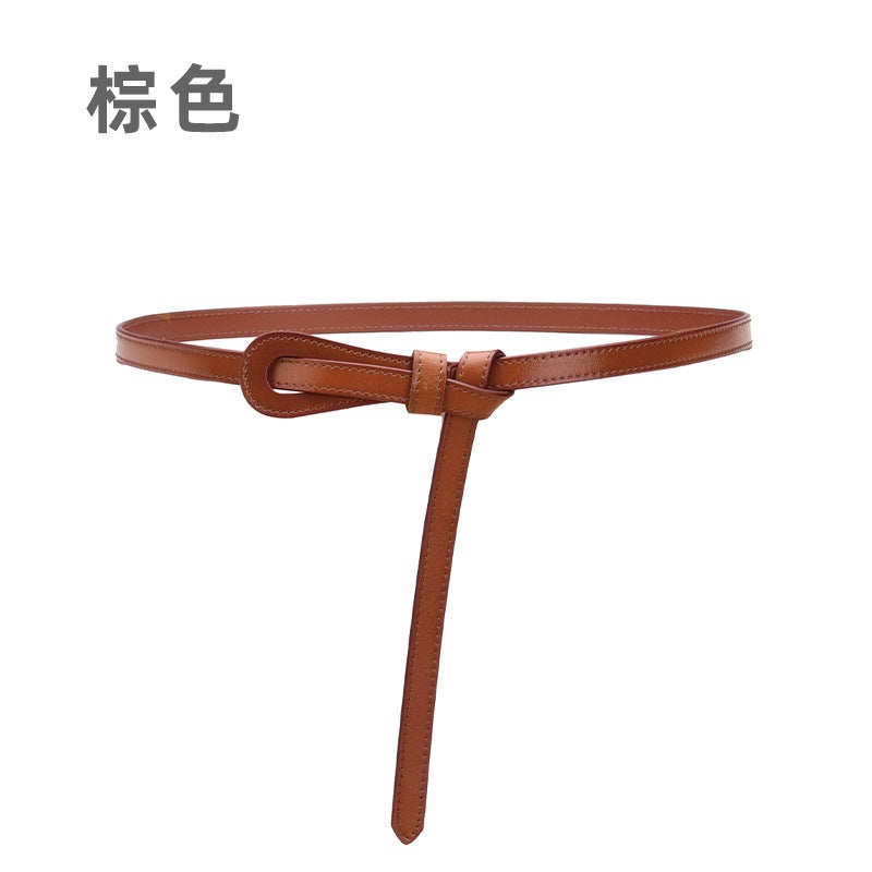 New Womens Leather Skinny Belt for Dresses 15020-brown  - Image 1