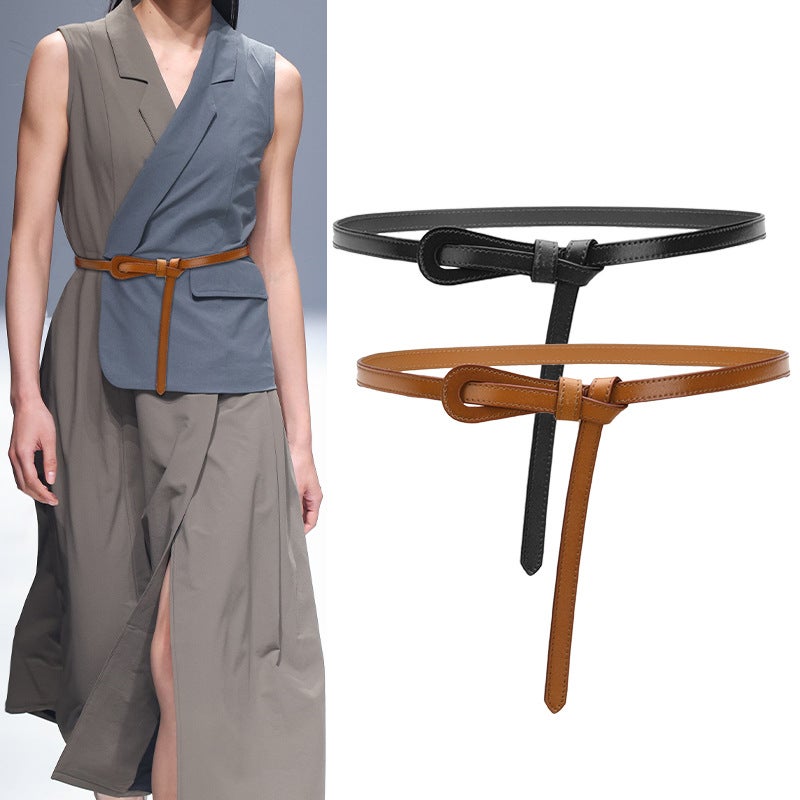 New Womens Leather Skinny Belt for Dresses 15020-brown  - Image 4