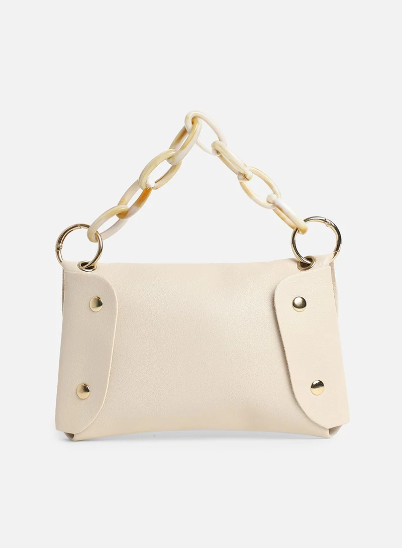 Haute Sauce Solid Magnet Lock Regular Vegan Leather Sling Bag with Detachable Strap