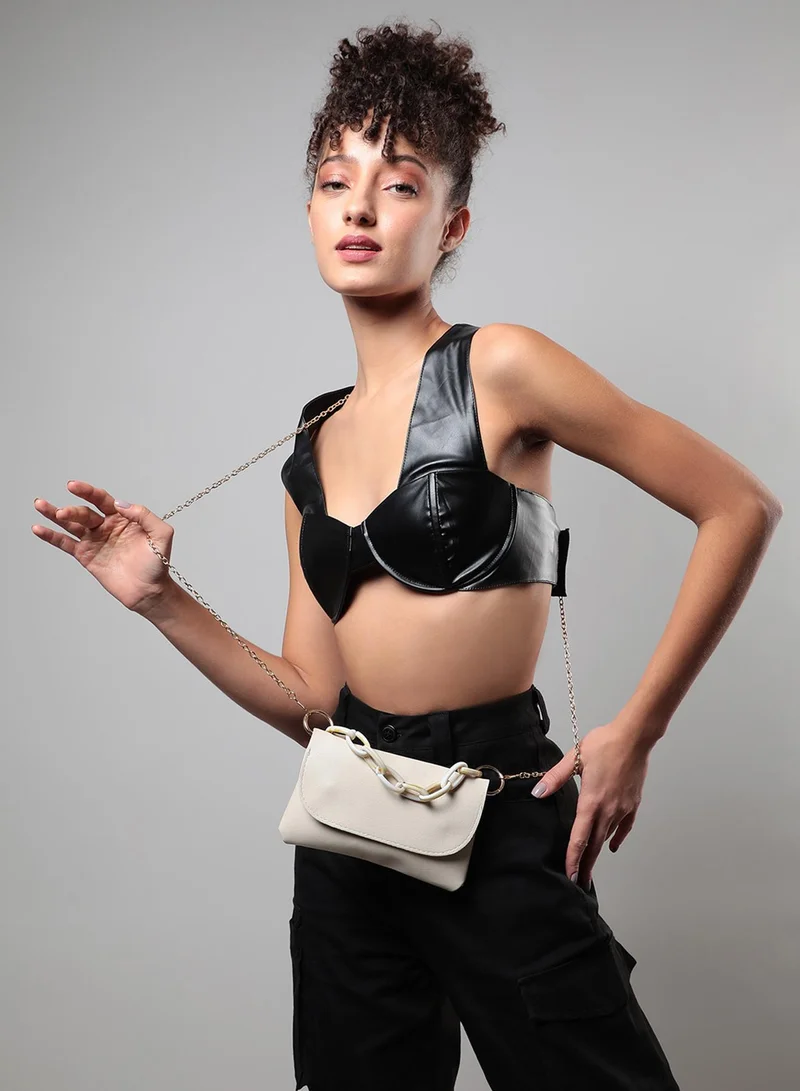Haute Sauce Solid Magnet Lock Regular Vegan Leather Sling Bag with Detachable Strap