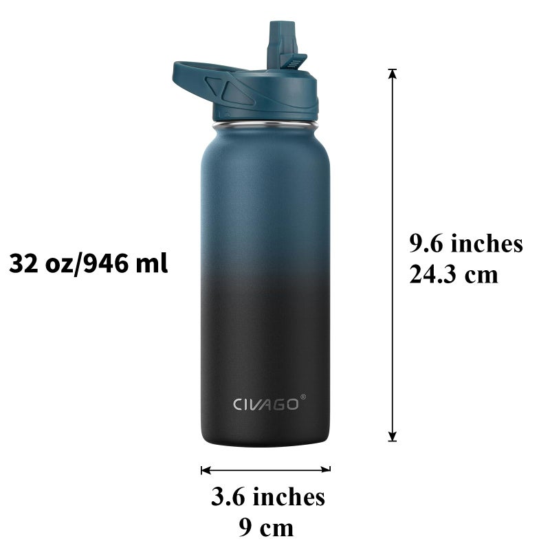 CIVAGO 32 oz Insulated Water Bottle With Straw, Stainless Steel Sports Water Cup Flask with 3 Lids (Straw, Spout and Handle Lid), Wide Mouth Travel Thermal Mug, Classic Omber Gray - Image 4