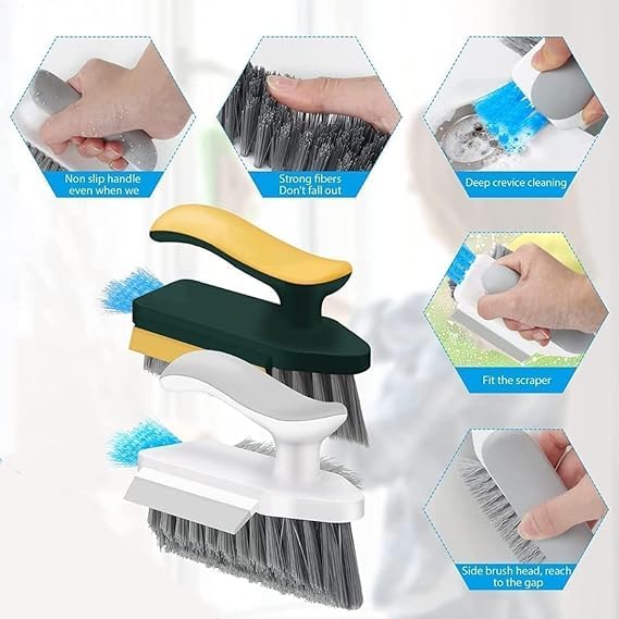 DREWIT STAR Tile Grout Cleaner Brush 4 in 1 with Squeegee,Bathroom Cleaning Brushes,V-Shape Gap Scrub Brush Crevice Cleaning Brush Tools, Multifunctional scrubbing Floor Brush (Yellow & Green) - Image 4