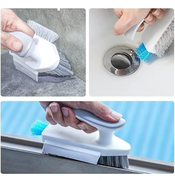 DREWIT STAR Tile Grout Cleaner Brush 4 in 1 with Squeegee,Bathroom Cleaning Brushes,V-Shape Gap Scrub Brush Crevice Cleaning Brush Tools, Multifunctional scrubbing Floor Brush (Yellow & Green) - Image 2