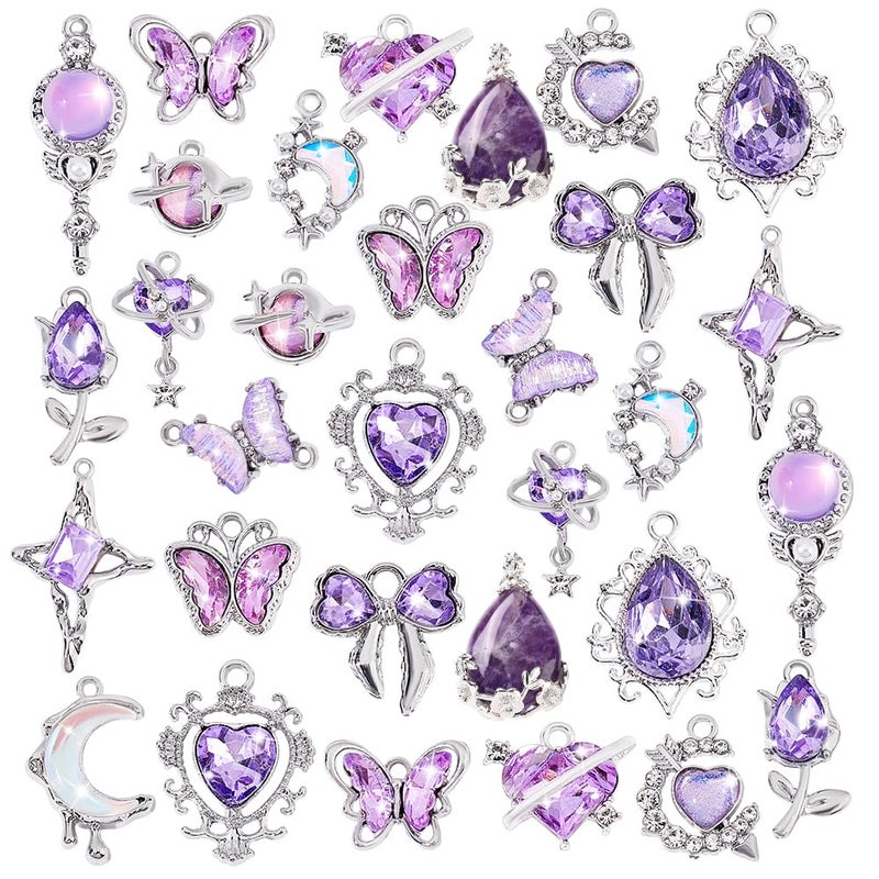 PH PandaHall 32Pcs 16 Styles Gothic Charms Pendants, Crystal Glass Heart Pendant Goth Charms Earrings Heart Alloy Glass Rhinestone Charms for Bracelets DIY Jewelry Necklaces Making - Image 1
