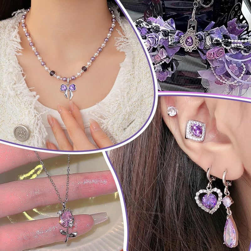PH PandaHall 32Pcs 16 Styles Gothic Charms Pendants, Crystal Glass Heart Pendant Goth Charms Earrings Heart Alloy Glass Rhinestone Charms for Bracelets DIY Jewelry Necklaces Making - Image 3