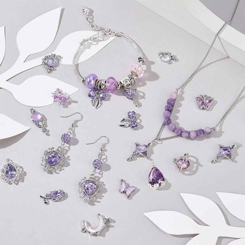 PH PandaHall 32Pcs 16 Styles Gothic Charms Pendants, Crystal Glass Heart Pendant Goth Charms Earrings Heart Alloy Glass Rhinestone Charms for Bracelets DIY Jewelry Necklaces Making - Image 2