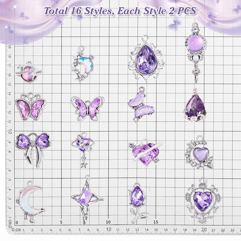 PH PandaHall 32Pcs 16 Styles Gothic Charms Pendants, Crystal Glass Heart Pendant Goth Charms Earrings Heart Alloy Glass Rhinestone Charms for Bracelets DIY Jewelry Necklaces Making - Image 5