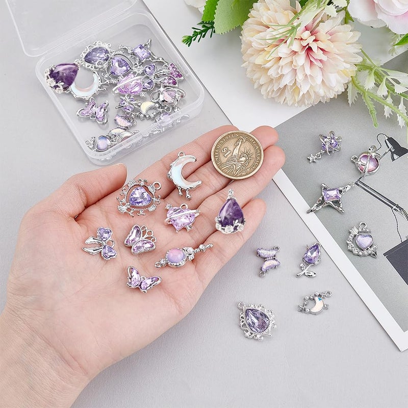 PH PandaHall 32Pcs 16 Styles Gothic Charms Pendants, Crystal Glass Heart Pendant Goth Charms Earrings Heart Alloy Glass Rhinestone Charms for Bracelets DIY Jewelry Necklaces Making - Image 4