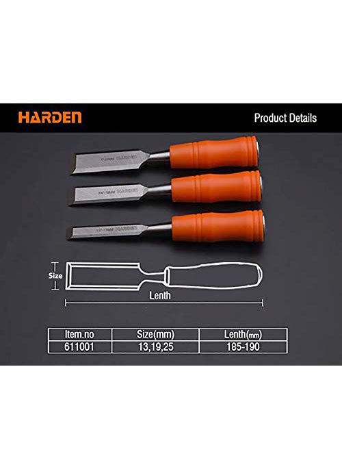 Harden Harden 3Pcs 13mm 19mm 25mm Durable Woodwork Wood Carving Chisel Set CRV Steel Sharp Edge Ergonomic Handle 611001  - Image 2