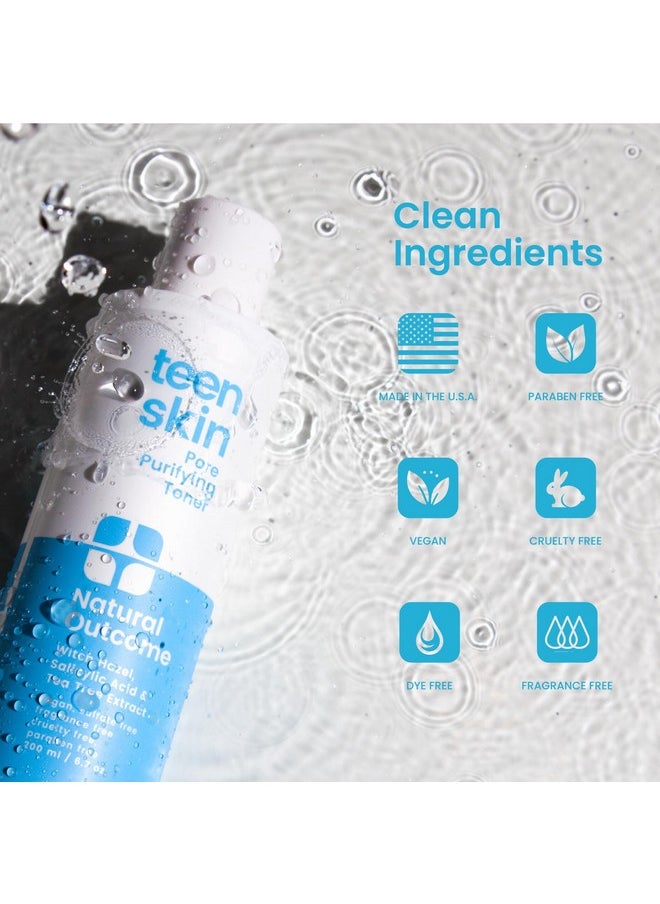 ناتشورال أوتكم تونر الوجه المُنقّي لحب الشباب للمراهقين من Natural Outcome Skin Care - قابض للوجه بحمض الساليسيليك لإزالة حب الشباب وتنقية المسام - خالٍ من العطور والكحول، 6.7 أونصة  - Image 4