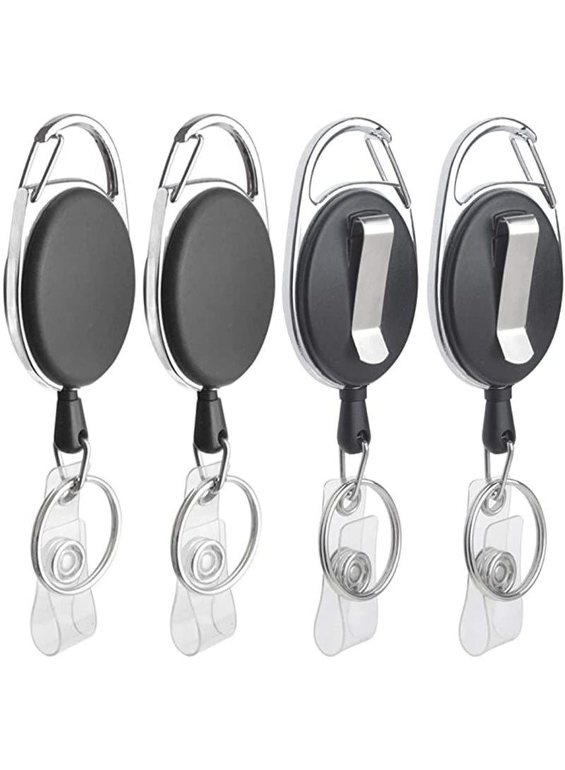4 Pack Retractable Keychain Reel with Carabiner Clip – Heavy Duty Metal ID Badge Holder for Keys, Cards, Name Tags, Belts & Backpacks - Image 1