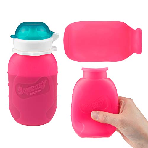 Squeasy Snacker Pink 6 oz Squeasy Snacker Spill Proof Silicone Reusable Food Pouch - for Both Soft Foods and Liquids - Water, Apple Sauce, Yogurt, Smoothies, Baby Food - Dishwasher Safe - Image 2