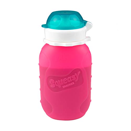 Squeasy Snacker Pink 6 oz Squeasy Snacker Spill Proof Silicone Reusable Food Pouch - for Both Soft Foods and Liquids - Water, Apple Sauce, Yogurt, Smoothies, Baby Food - Dishwasher Safe - Image 1