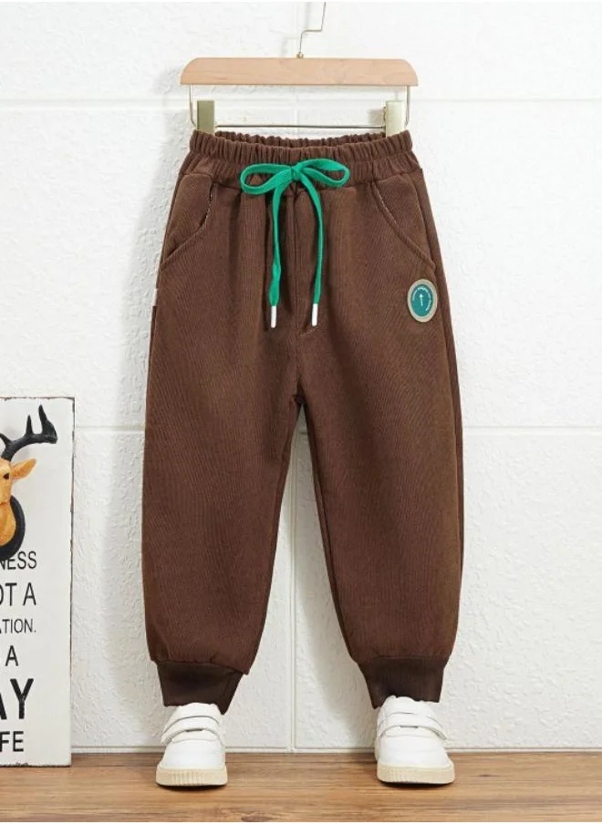 YUNIQEE Brown Regular Fit Mid Rise Applique Trackpant