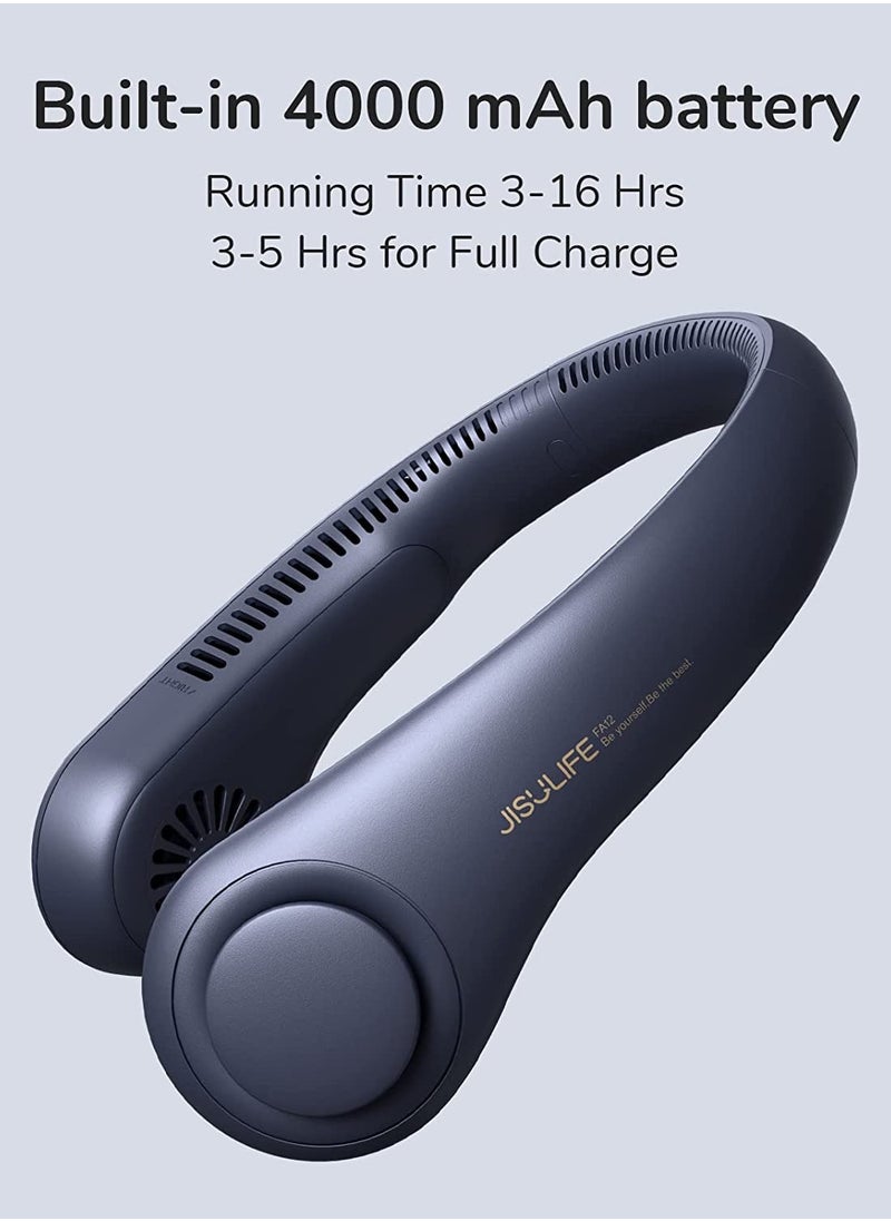 JISULIFE JISULIFE Portable Neck Fan Hands Free Bladeless Fan with 4000 mAh Battery Operated Wearable Personal Fan Leafless Rechargeable Headphone Design with 3 Speeds Fan, Blue  - Image 4
