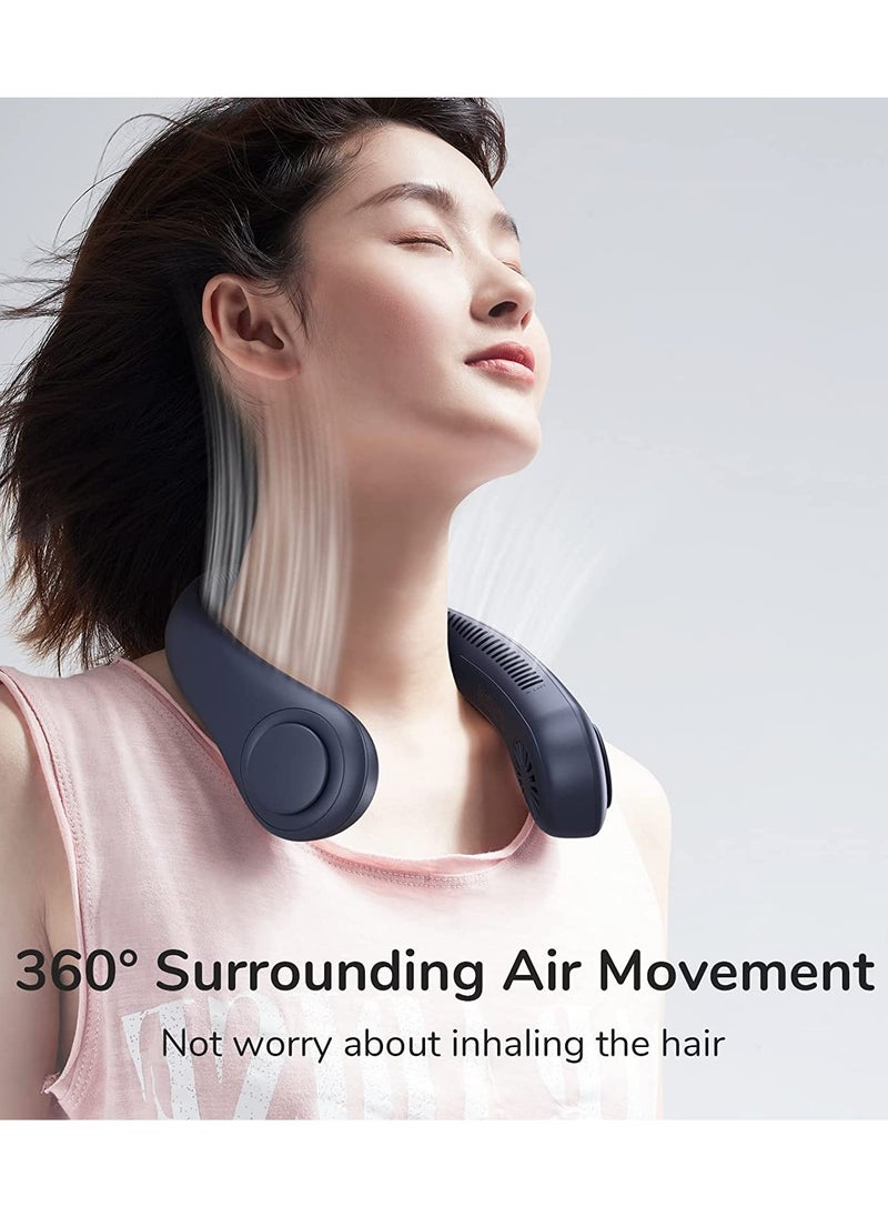 JISULIFE JISULIFE Portable Neck Fan Hands Free Bladeless Fan with 4000 mAh Battery Operated Wearable Personal Fan Leafless Rechargeable Headphone Design with 3 Speeds Fan, Blue  - Image 2