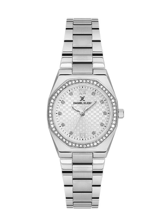 DANIEL KLEIN Women's Stainless Steel Silver Alloy Case Analog Silver Round Emboss Dial Japanese Quartz Premium 30 Meters Water Resistant