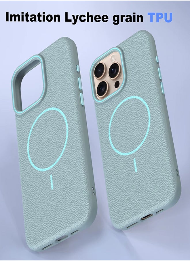 Magsafe Phone Case For iPhone 14 Pro Max With High Quality Rubber Frame And Slim Lychee Pattern Leather Case with Camera Lens Protection Shockproof Cover And support wireless Charging Leather Cover for iPhone 14 Pro Max - Baby Blue