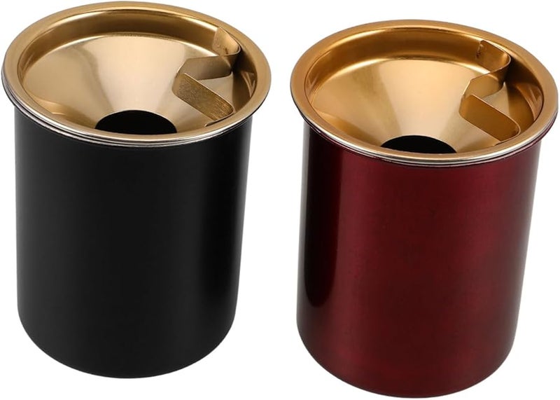 2pcs Windproof Stainless Steel Smokeless Ashtray with Lid Crimson and Ebony for Outdoor Patio Desktop Office - Image 1