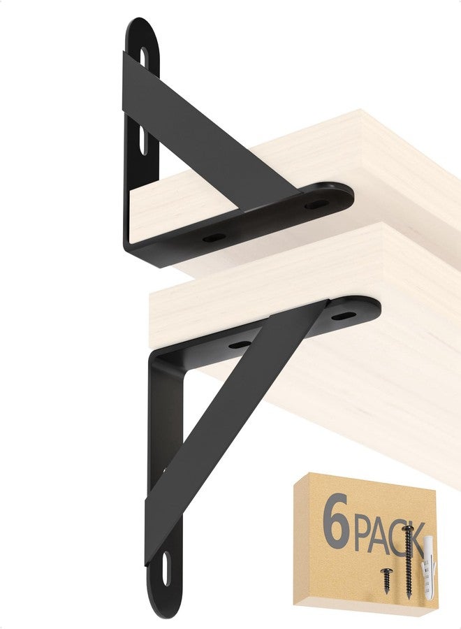 COCOYA 4x3" Shelf Brackets 6-Pack, Shelf Support Shelf Holder Steel Wall Mount Heavy Duty Small L Shape Triangle 90 Degree Metal Black with Screws Anchors Soporte de Estante - Image 1