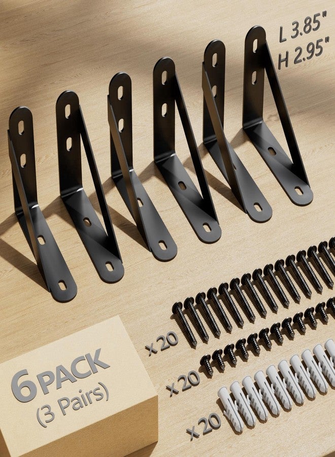 COCOYA 4x3" Shelf Brackets 6-Pack, Shelf Support Shelf Holder Steel Wall Mount Heavy Duty Small L Shape Triangle 90 Degree Metal Black with Screws Anchors Soporte de Estante - Image 2