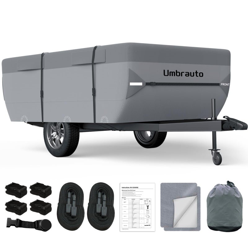 Umbrauto Pop Up Folding Camper Cover Upgraded 7 Layers Top Tent Trailer Cover Waterproof Extra Thick Polypropylene Breathable Ripstop AntiUV Pop Up Folding Trailer Cover Fits 8 10 Trailers