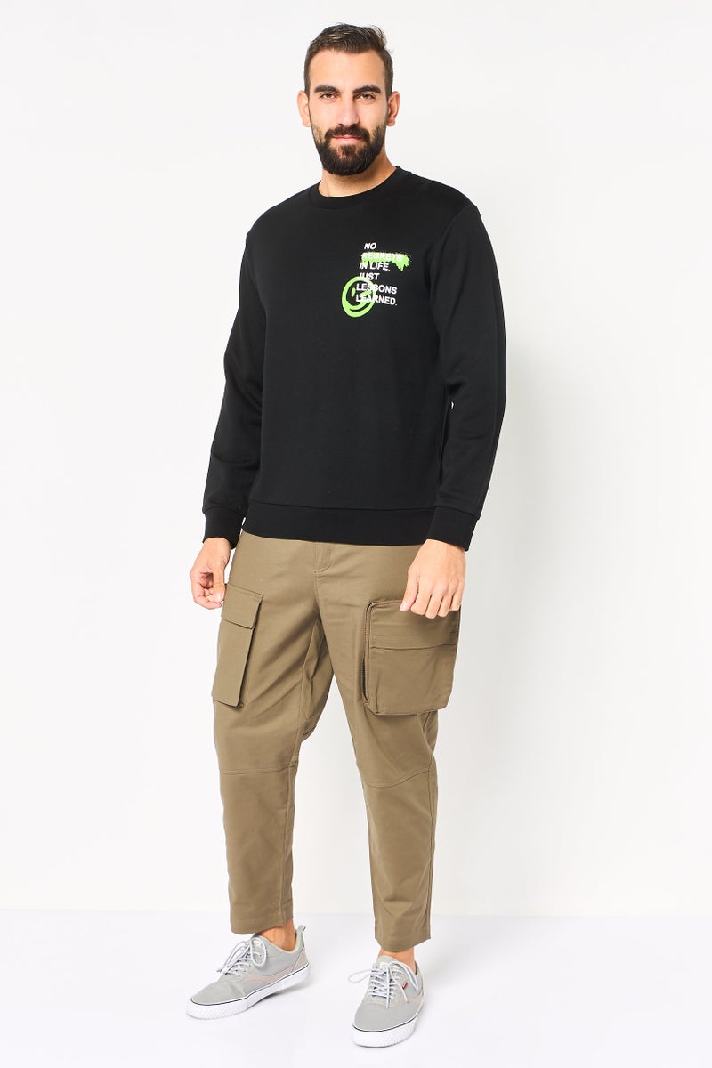 Selected Homme Men Crew Neck Long Sleeve Graphic Print Sweatshirt, Black - Image 2