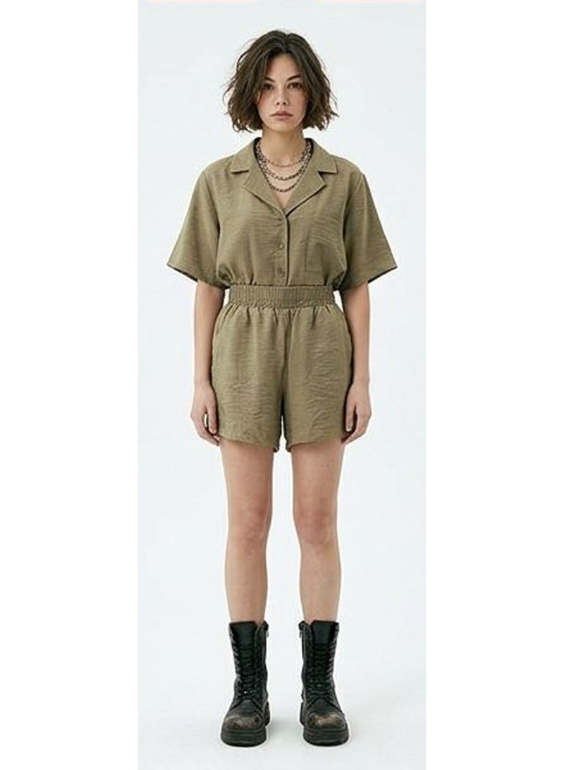 RAVIN Olive Green Utility Textured Shorts Co-ord Set - Image 2